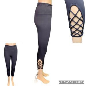 JoyLab Womens Leggings Lattice Calf Skinny Leg Athletic Yoga Workout Black Small